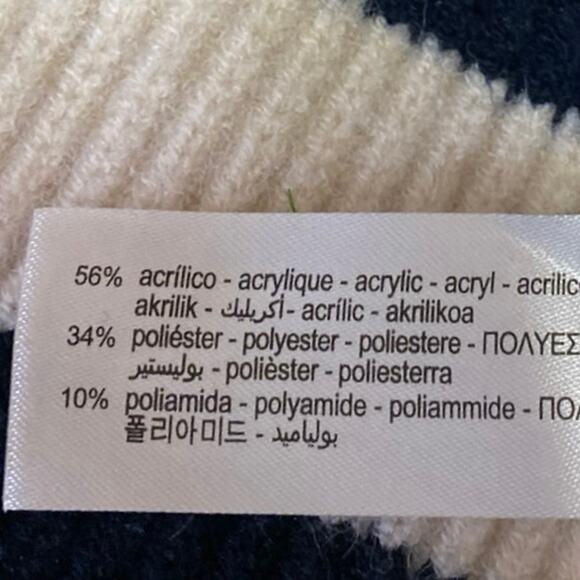 Zara Beige Black Ribbed Knit Striped Drop Short Sleeve Crew Neck Sweater Top S - Picture 4 of 4